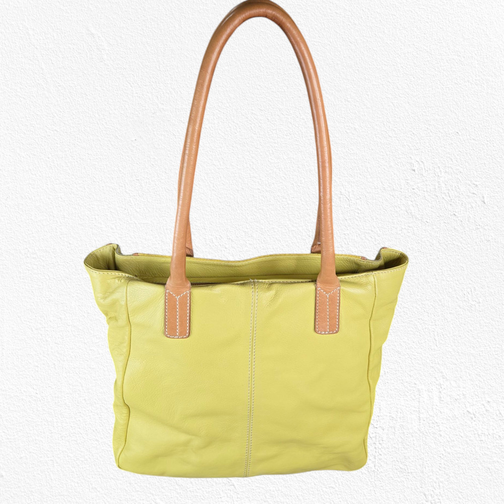 Innue Italy Yellow Leather Tote Bag Snake Embossed Expandable Shoulder Bag
